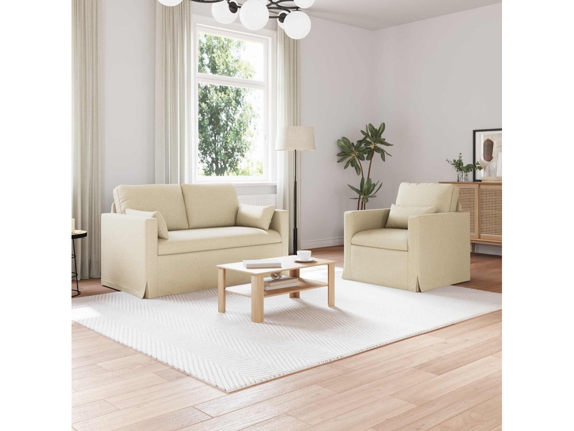 Vidaxl Conjunto De Sofás 2 Unid. Creme Tecido
