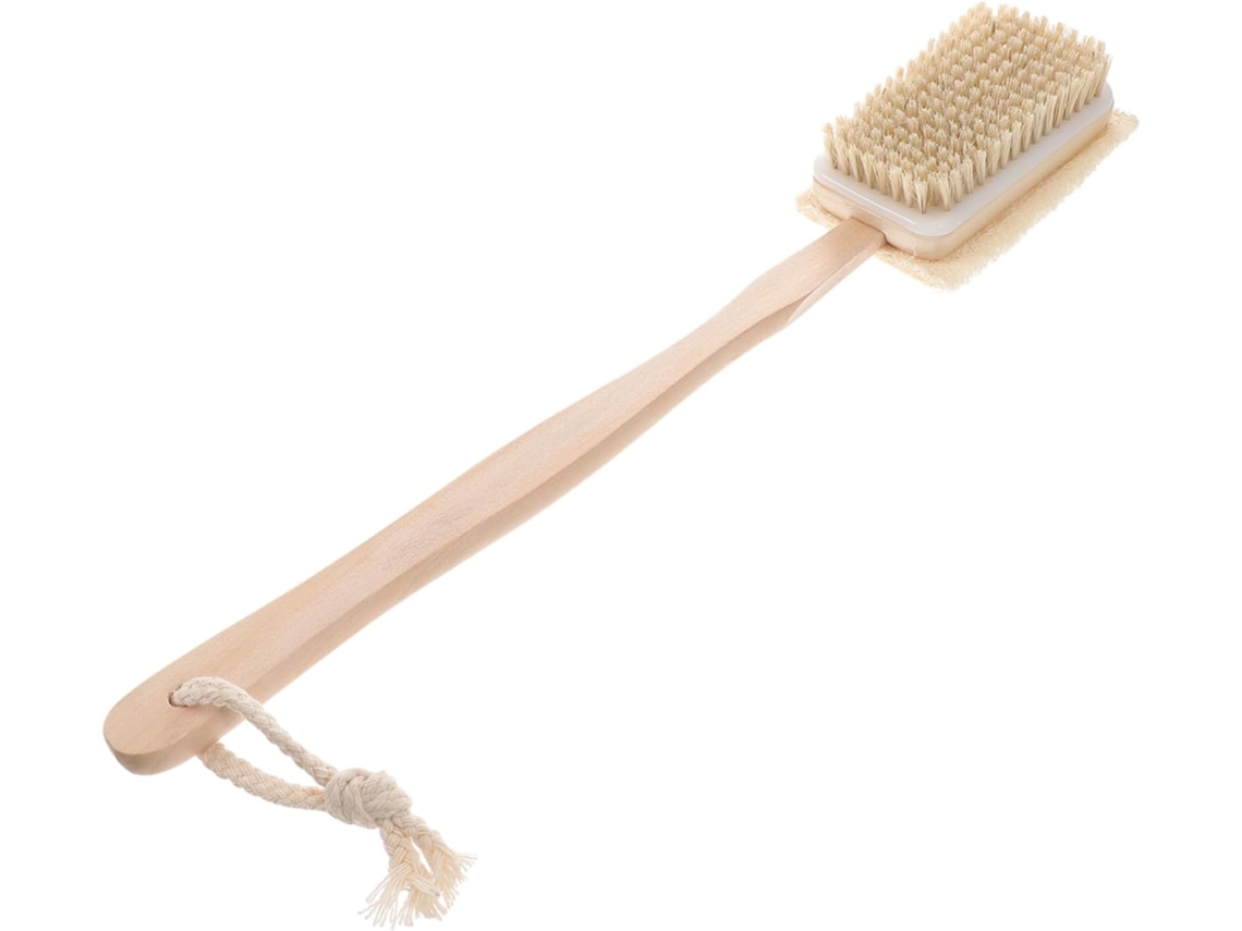 Escova De Banho Com Cabo Longo Madeira, Cerdas Naturais, Massageador De Pele Dupla Face E Esponja Esfoliante