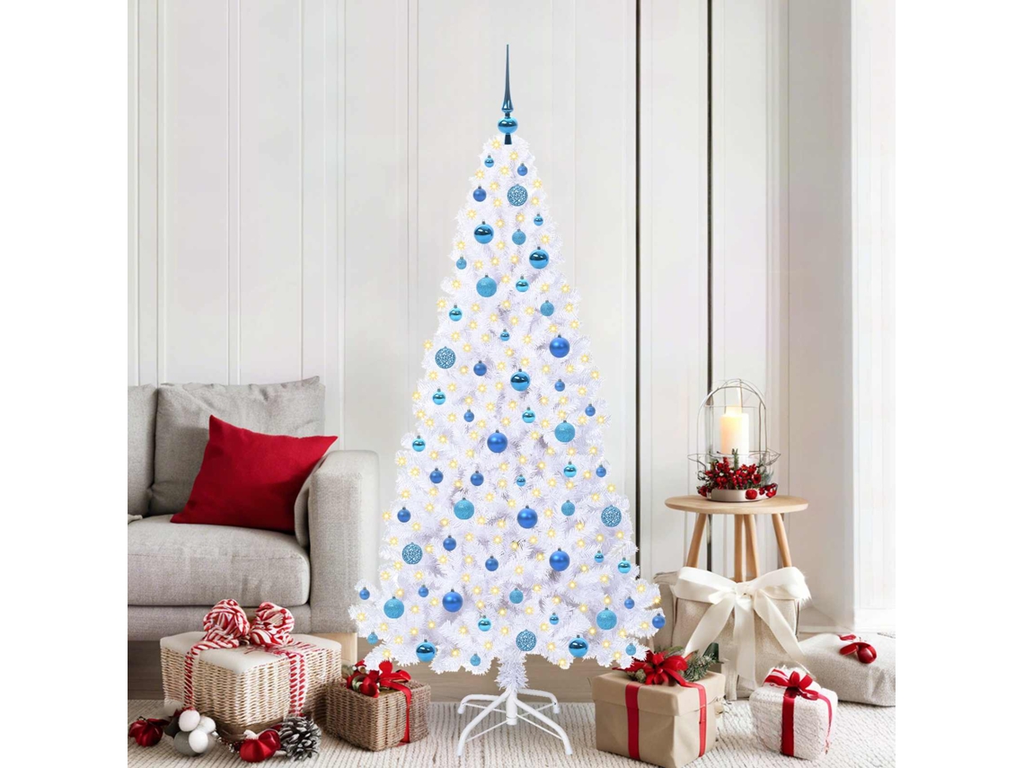 Vidaxl Árvore De Natal Artificial Com 300 Leds Branco 180 Cm Pvc E Aço