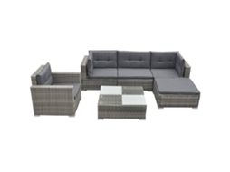 Vidaxl 6 Pcs Conjunto Lounge De Jardim C/ Almofadões Vime Pe Cinzento