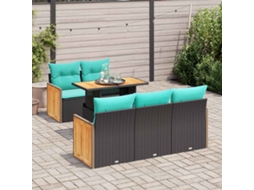 Vidaxl Conjunto De Sofá De Jardim Com 6 Peças E Almofadas, Em Rattan Sintético Preto E Acácia