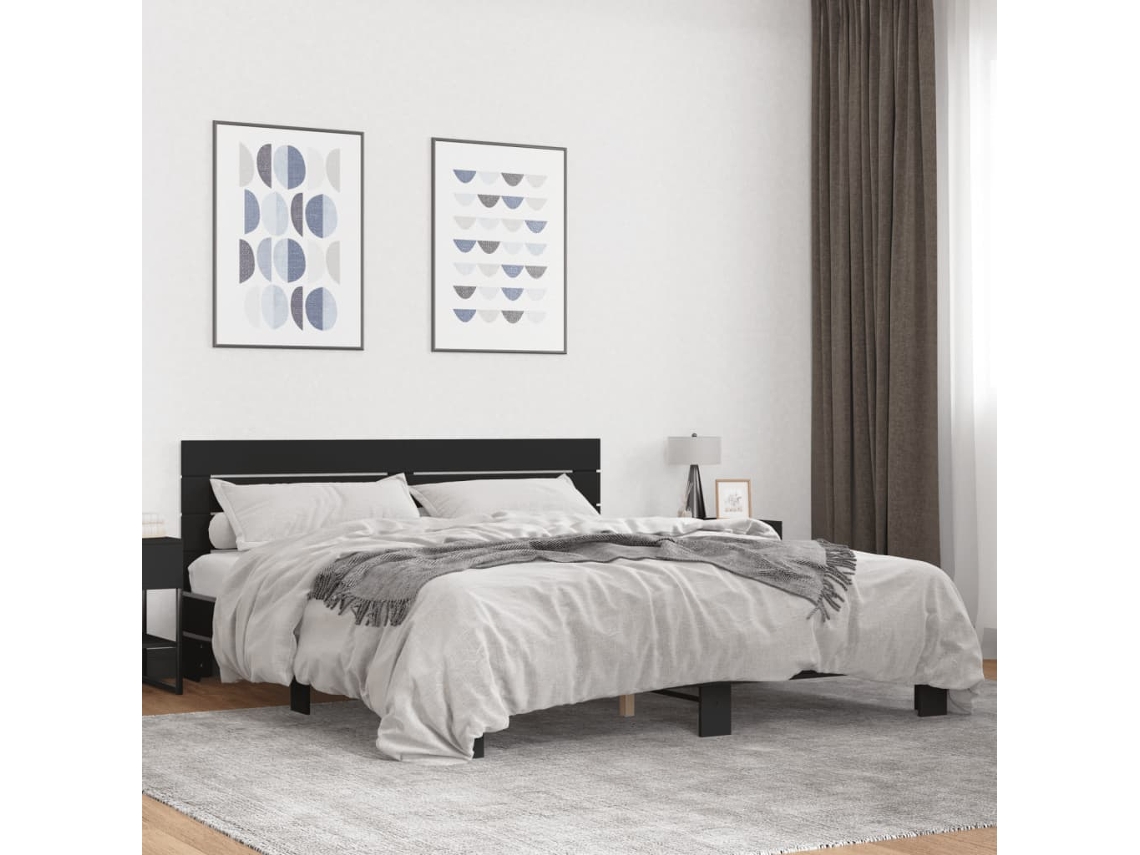 Vidaxl Estrutura De Cama 200x200 Cm Derivados De Madeira/metal Preto