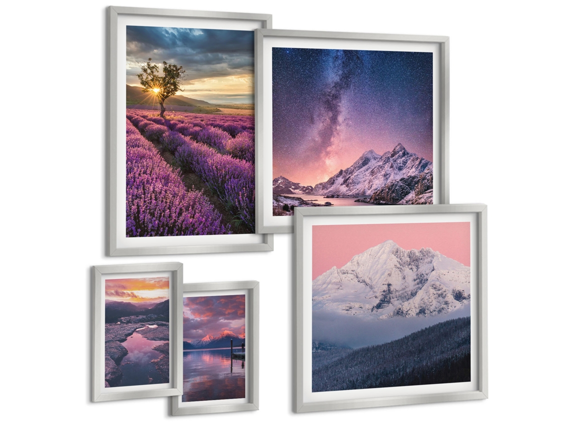 Conjunto De Pinturas Paisagens Da Natureza Lavanda Montanhas Espelharte (5 Peças)