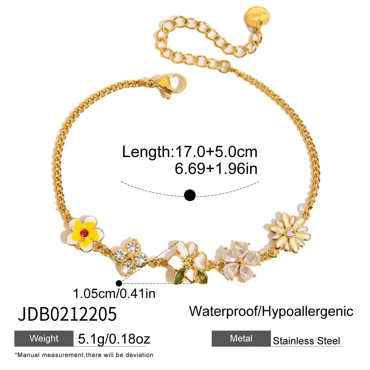 Pulseira Com Pingente De Flor, Borboleta E Libélula, Bijuteria Banhada A Ouro.
