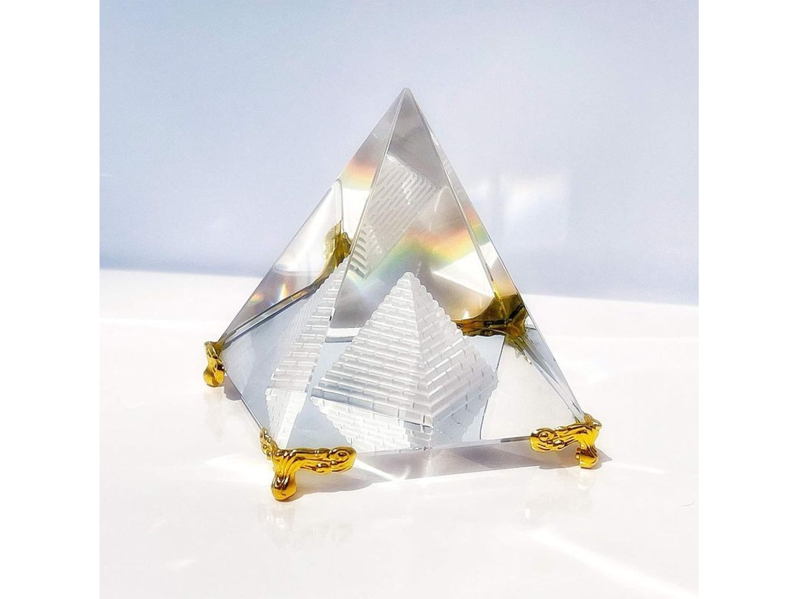 Pirâmide De Cristal K9, Arte Feng Shui Com Base Dourada Para Decoração De Casa E Escritório