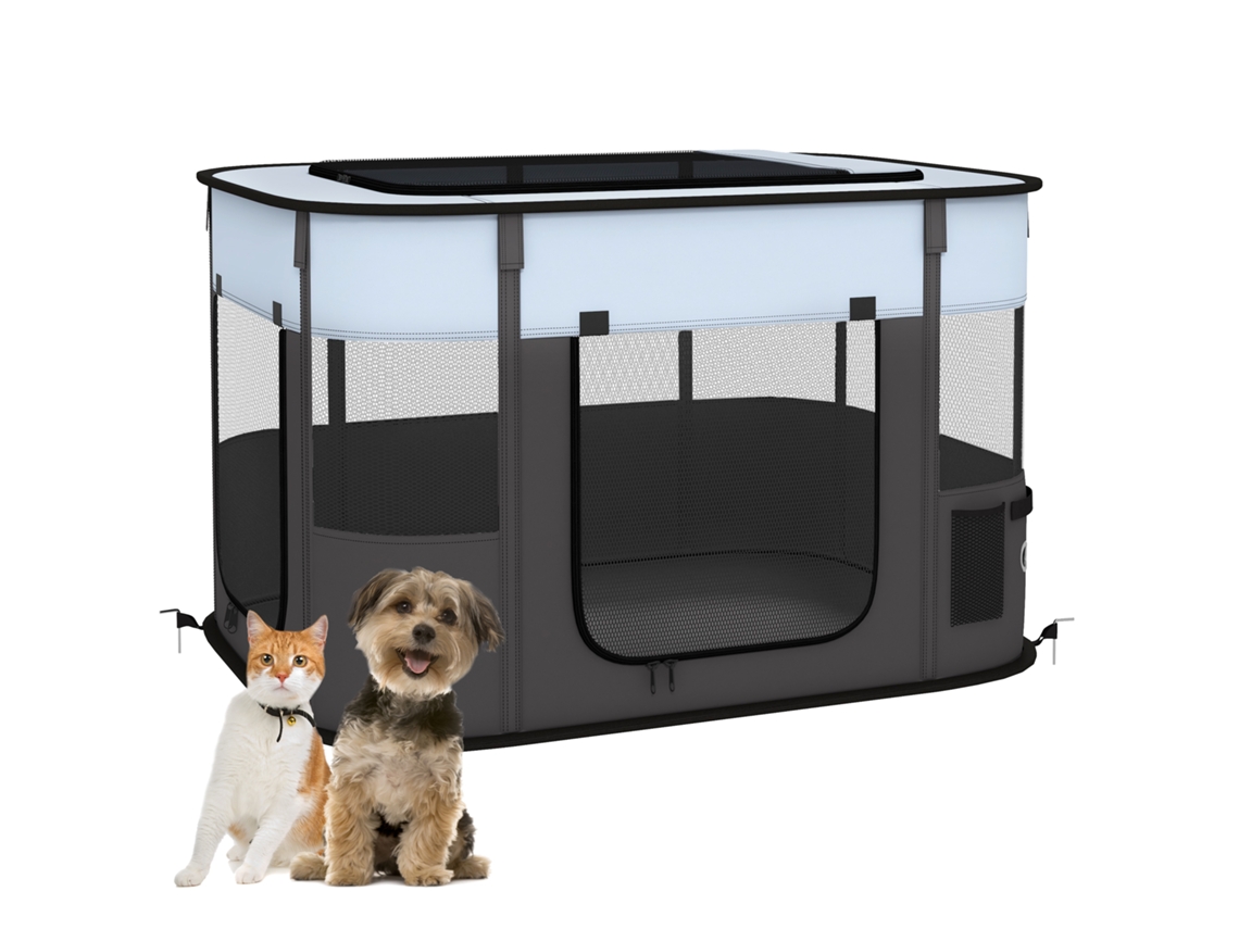 Cercadinho Dobrável para Cães e Gatos, Tecido Oxford, 94 X 74 X 60 Cm, Cinza Preto | S/MARCA