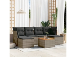 Vidaxl 7 Pcs Conjunto Sofás P/ Jardim C/ Almofadões Vime Pe Cinzento