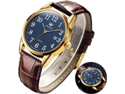 Lurelia Relógio Masculino, Movimento De Quartzo, Luminoso, Couro, Resistente À Água 3atm, Azul, Dourado