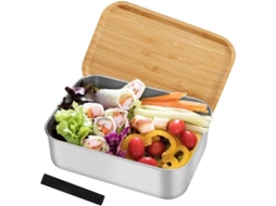 Caja De Almuerzo De Acero Inoxidable 1200ml Sostenible Con Tablero Y Compartimento De Bambú