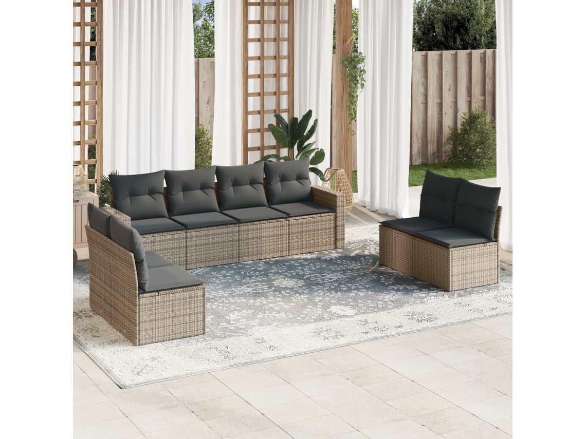 Vidaxl 9 Pcs Conjunto Sofás P/ Jardim Com Almofadões Vime Pe Cinzento