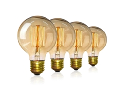 Rebe 4 Pack de Lâmpadas Vintage Edison Reguláveis 40w G80 E27 220v Luz Quente Classe de Energia a