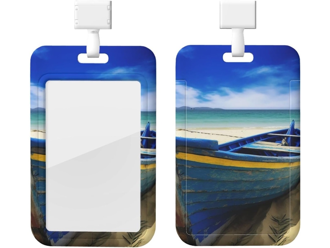 Porta Crachá Amarelo Praia, Barco, Com Capa Vertical E Cordão, Em Plástico Impermeável