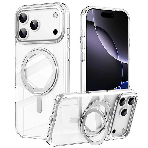 Capa Magsafe Para Iphone 17 Pro Max, Em Tpu, Acrílico E Metal Com Suporte - Prata