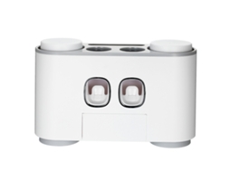 Conjunto automático de pasta de dentes com dispensador, suporte para escova e 4 flocos, cor cinza - Happy Home
