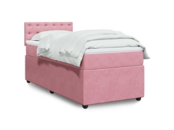 Cama Com Molas/colchão 100x200 Cm Veludo Rosa