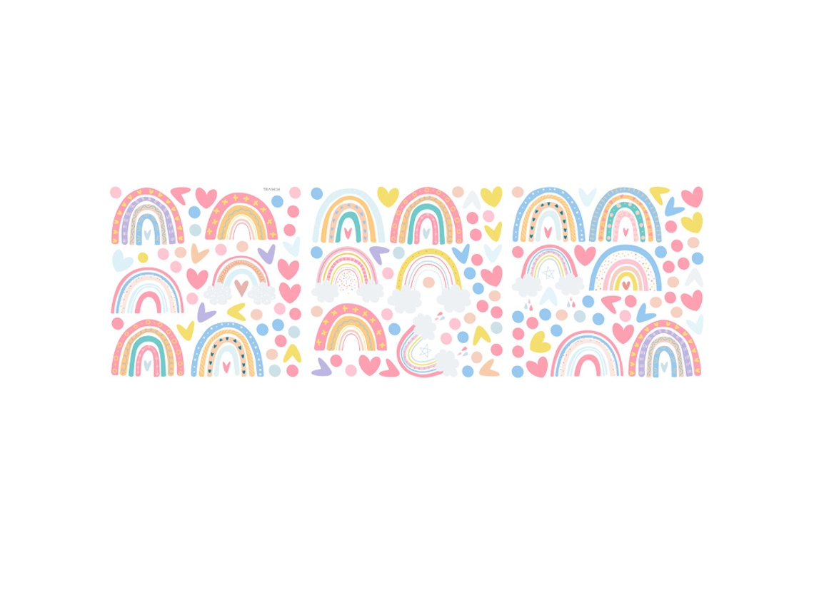 Decalques de Parede de Arco-Íris Cortáveis Boho Descascar e Colar Adesivo de Parede de Arco-Íris Colorido Autoadesivo 38,5 X 12,5 ZMDECQNA