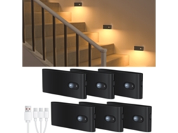 (preto, Conjunto De 6 Peças) Luz Noturna Recarregável Com Sensor De Movimento, Luz Branca Quente Para Ambientes Internos
