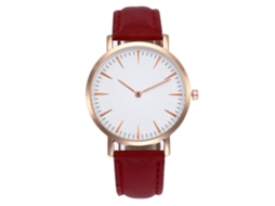 Relógio de quartzo com pulseira de couro simples e moderna para decoração (vermelho)