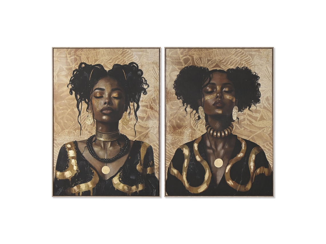 Pintura HOME ESPRIT Preto Dourado Mulher 103 x 4,5 x 143,5 cm (2 Unidades)