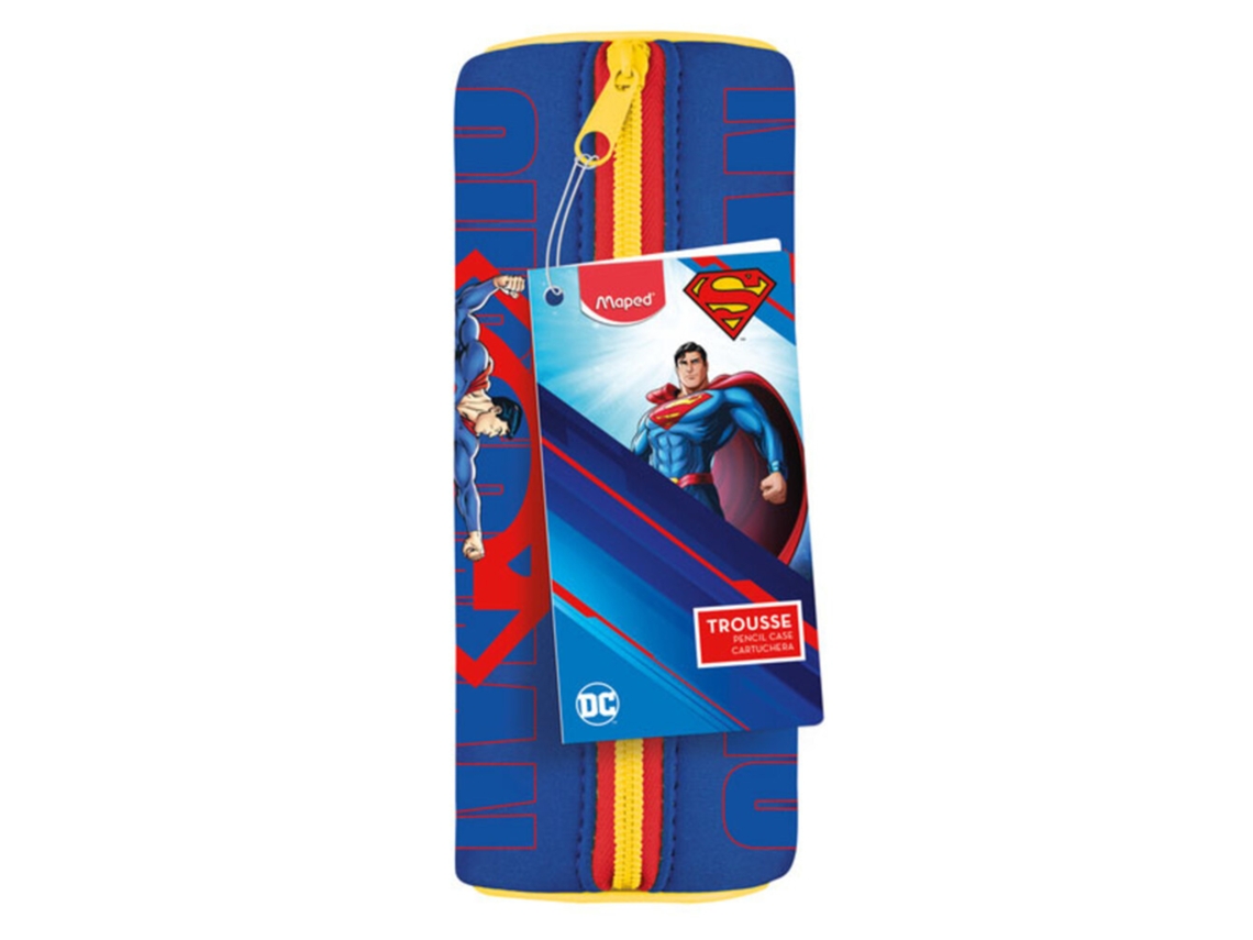Estojo Cilíndrico Superman, Neoprene, 60 X 60 X 205 Mm, Azul E Vermelho Maped