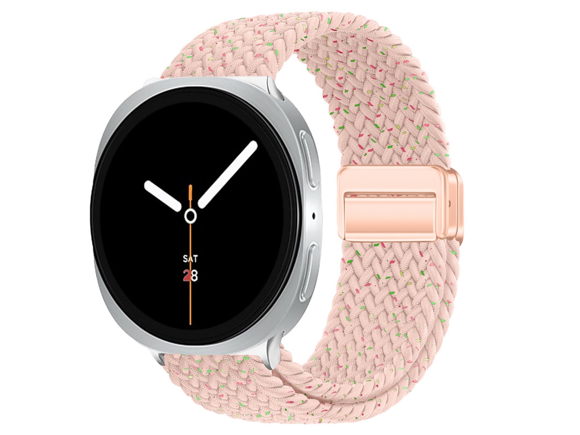 Pulseira Desportiva Elástica Em Nylon Entrançado Para Samsung Galaxy Watch 9 40mm 44mm, Com Fecho Magnético. Rosa Starlight Hexinyigjly