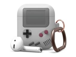 Capa Compatível com Airpods 1 e 2, Design de Console Clássico, Silicone Durável com Chaveiro (cinza Claro)