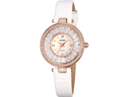 Lurelia Relógio Feminino, Movimento De Quartzo, Detalhes Com Strass, Couro, Vidro Mineral, Branco, Dourado