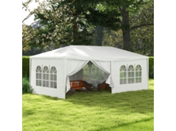 Gazebo de Exterior Desmontável de 6x3 M com 4 Janelas, 2 Portas com Fecho de Correr, 6 Paredes Laterais e Acabamento Impermeável Branco.