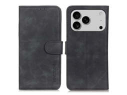 Capa Carteira Khazneh Para Iphone 17 Pro Max Em Couro Sintético Com Textura Retrô - Preta