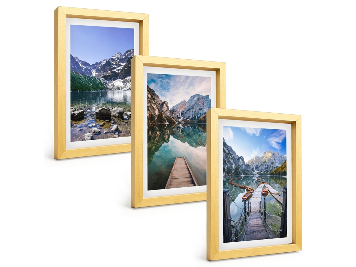 Galeria De Pinturas Muraismontanhas, Lagos, Píeres De Madeira Moldura Dourada Fotos Para O Escritório Espelharte (3 Peças 20x30 Cm)