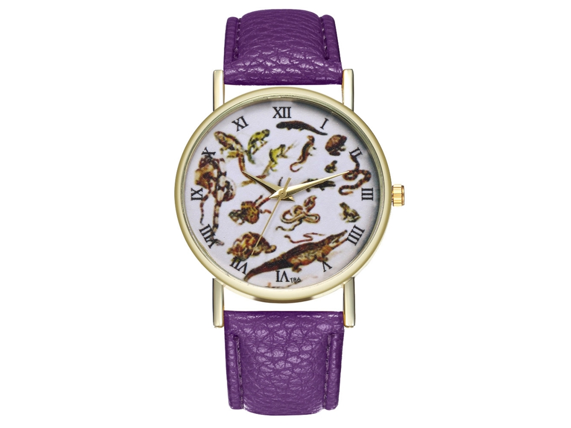 Reloj De Cuero Pu Unisex Pareja Dial Reptil Analógico De Cuarzo Morado