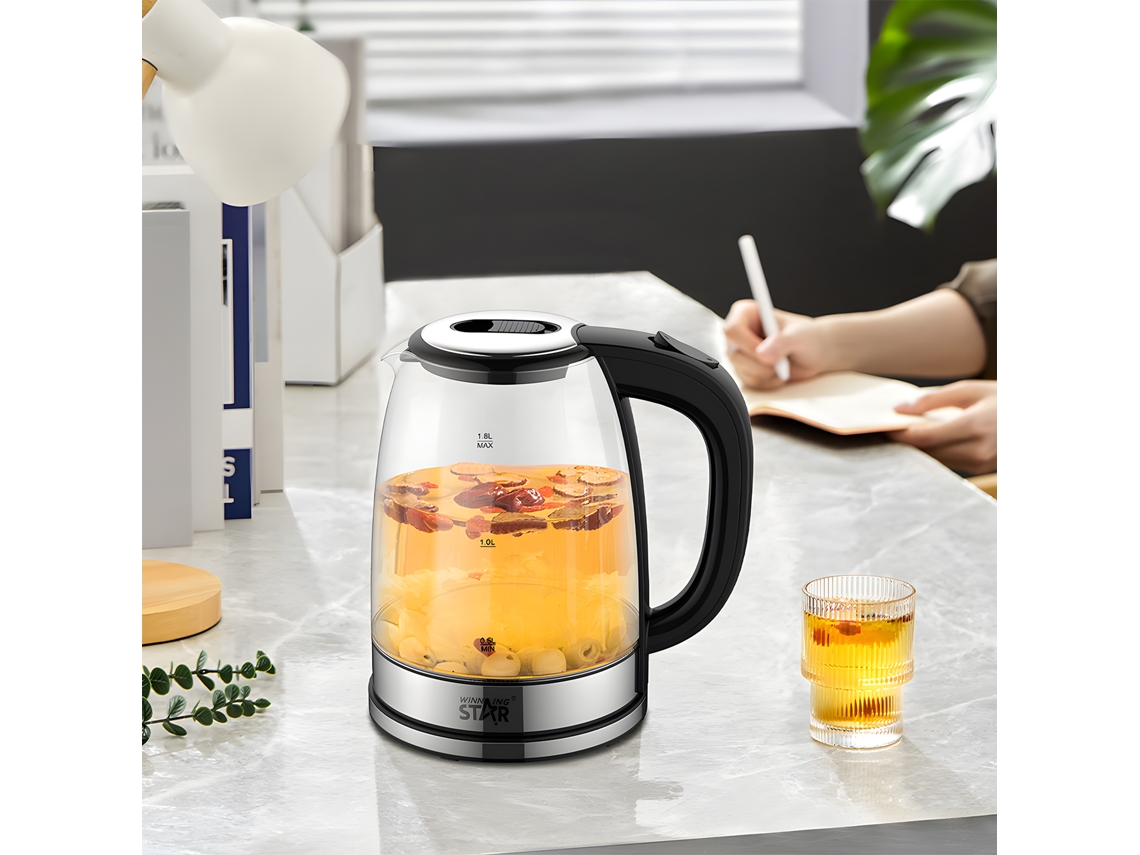 Chaleira elétrica Winning Star ST 6017 1,8l 1500w vidro borosilicato desligamento automático | S/MARCA