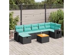 Vidaxl 8 Pcs Conjunto Sofás De Jardim Com Almofadões Vime Pe Preto