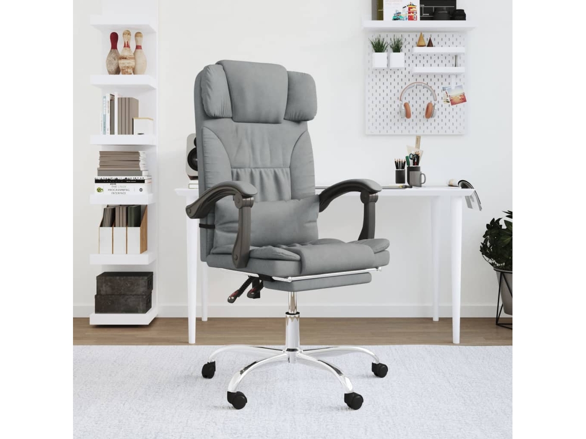 Vidaxl Cadeira Massagens Escritório Reclinável Tecido Cinzento-claro