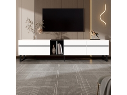 Moderno Móvel De Tv 180cm Branco Com Gaveta Articulada,nichos Abertos E Portas Duplas–prateleira Minimalista Para Sala De Estar,móvel De Tv Com Ampla