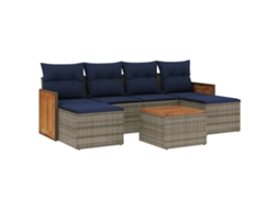 Conjunto de Sofá de Jardim, 7 Peças, Almofadas, Rattan Cinza MAISON EXCLUSIVE