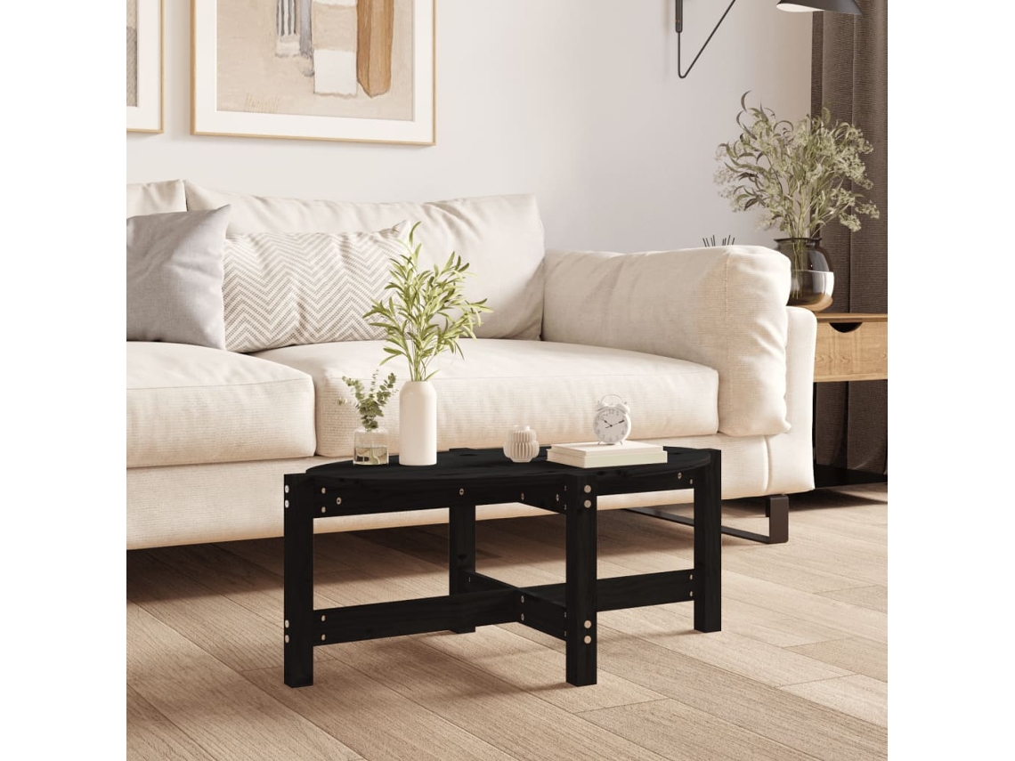Vidaxl Mesa De Centro 87x48x35 Cm Madeira De Pinho Maciça Preto
