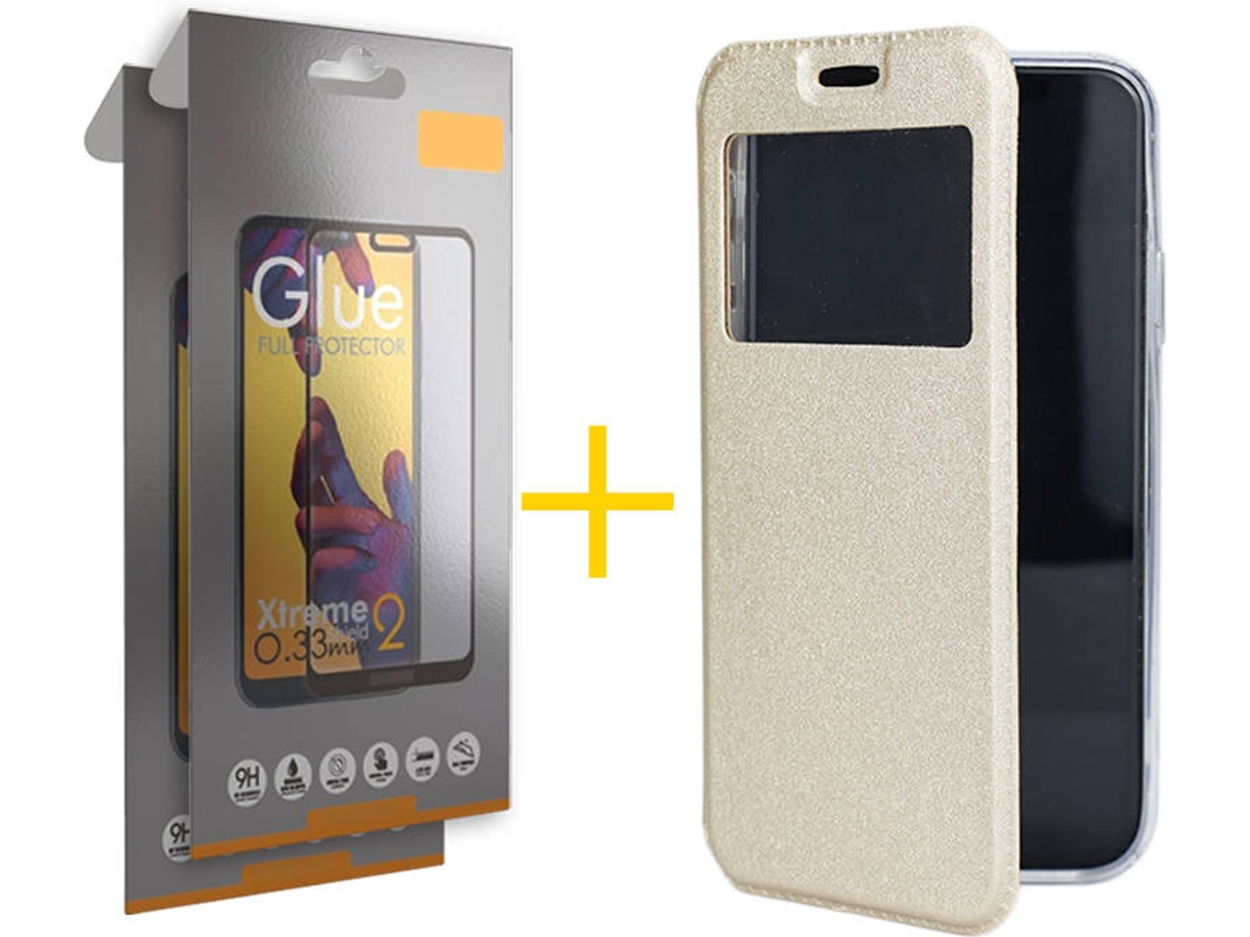 Kit Capa e 2 Películas Xiaomi Redmi 9C SKYHE Full Gandy Flip (Dourado)