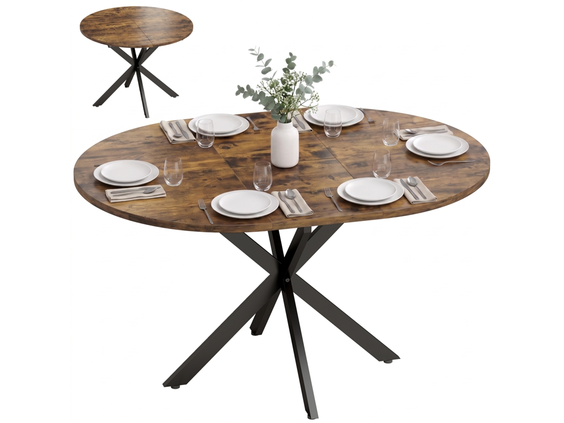 Mesa Extensível P/ 4-6 Pess., Estilo Ind. C/ Pé Aranha, Cast. Rústico