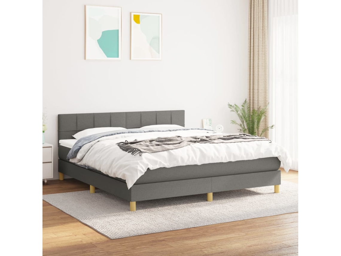 Vidaxl Cama Com Molas/colchão 180x200 Cm Tecido Cinzento-escuro
