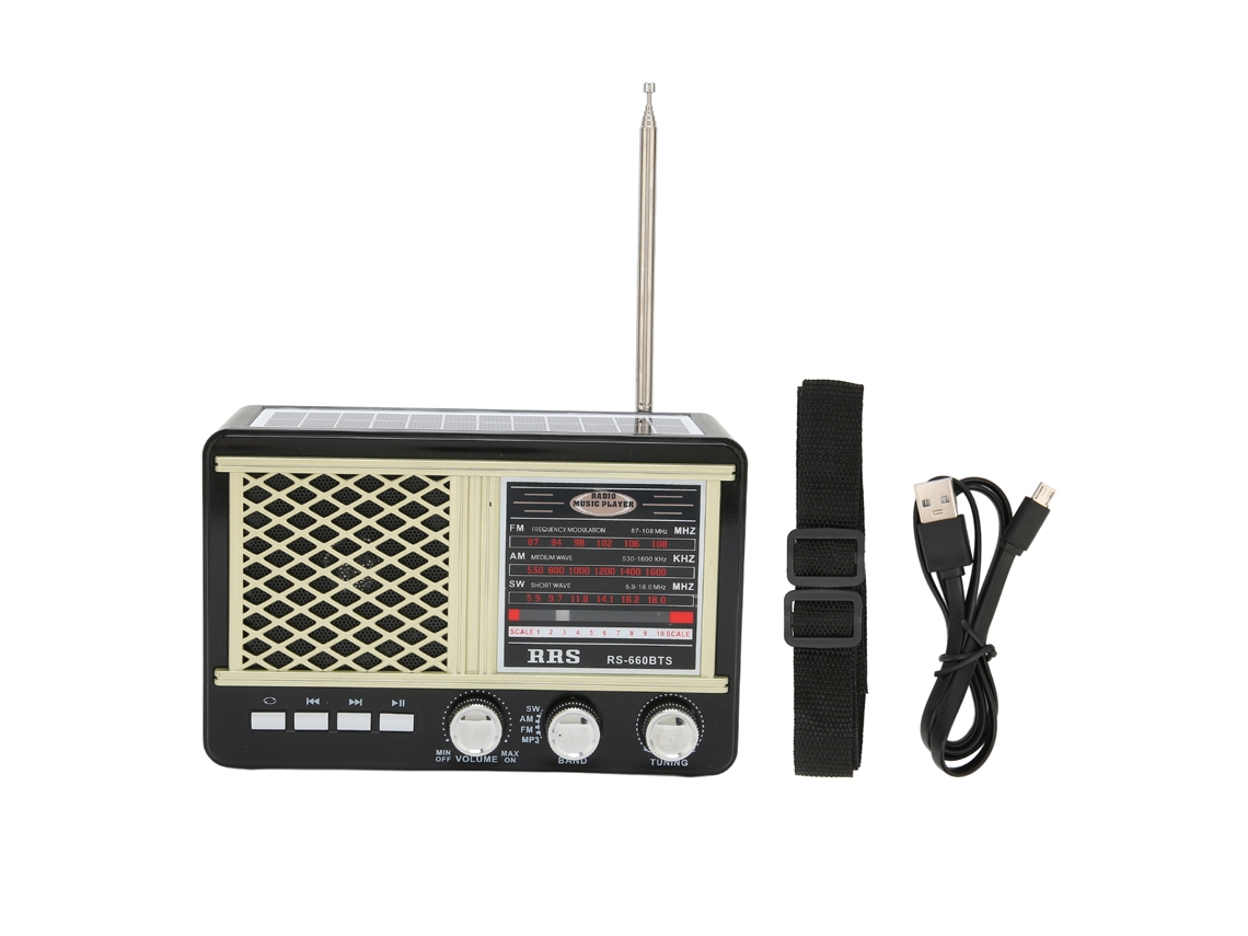 Mali rádio de Emergência Portátil Solar Rs‑660bts Multibanda com Lanterna e Entrada Auxiliar Amarelo
