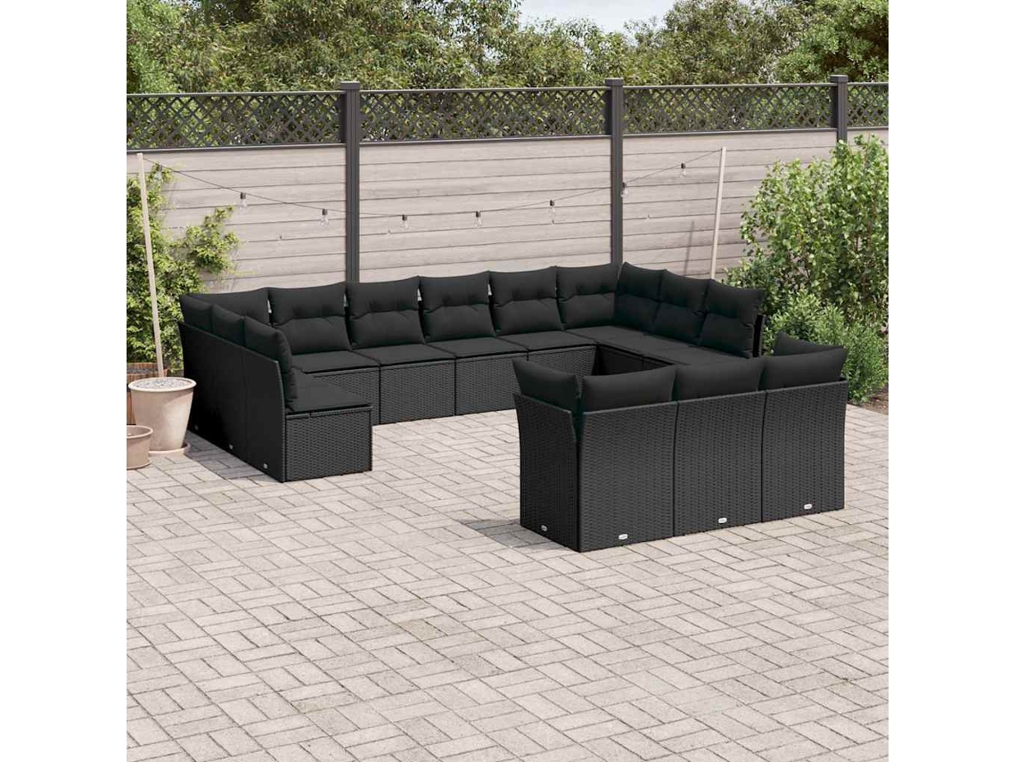 Vidaxl 13 Pcs Conjunto De Sofás De Jardim Com Almofadões Vime Pe Preto