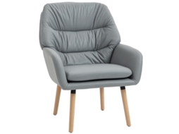 Poltrona Moderna de Encosto Alto para Quarto com Estofamento Duplo em Tecido com Efeito Couro, Cinza.