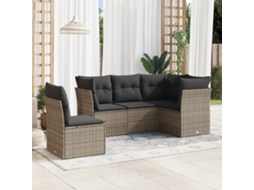 5 Pcs Conjunto Sofás De Jardim C/ Almofadões Vime Pe Cinza Dkd Home Decor