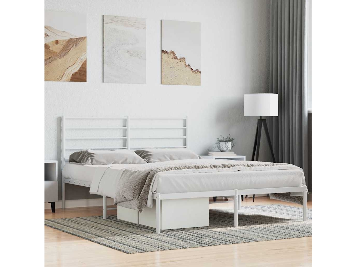 Vidaxl Estrutura De Cama Com Cabeceira 140x200 Cm Metal Branco