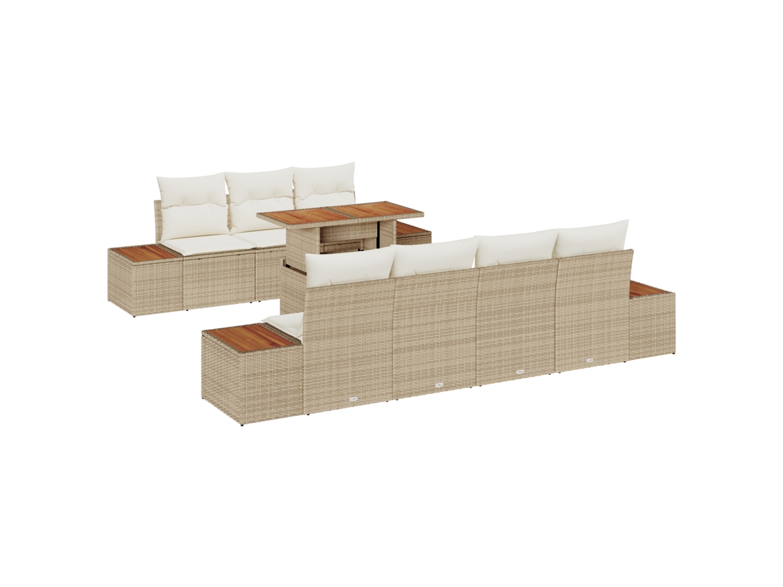 Conjunto 8 Conjunto De Móveis Para Exterior Vidaxl Bege Vime Pe (100 X 55 X 73 Cm)