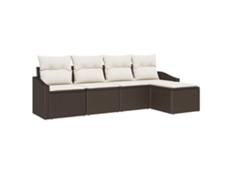 Conjunto 5 Sofá De Jardim Vidaxl Castanho Vime Pe (233 X 117 X 85 Cm)