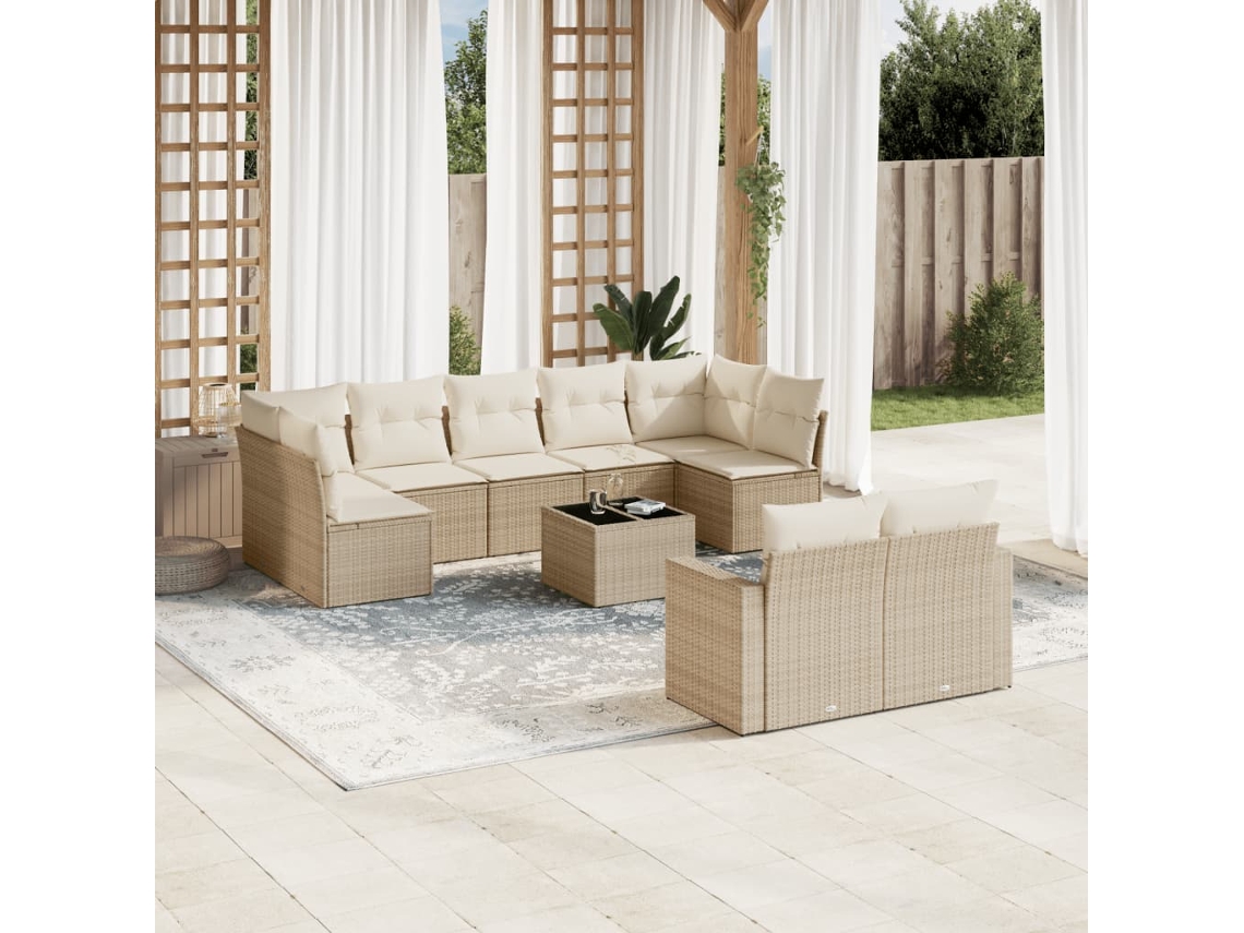 Vidaxl 10 Pcs Conjunto De Sofás P/ Jardim Com Almofadões Vime Pe Bege