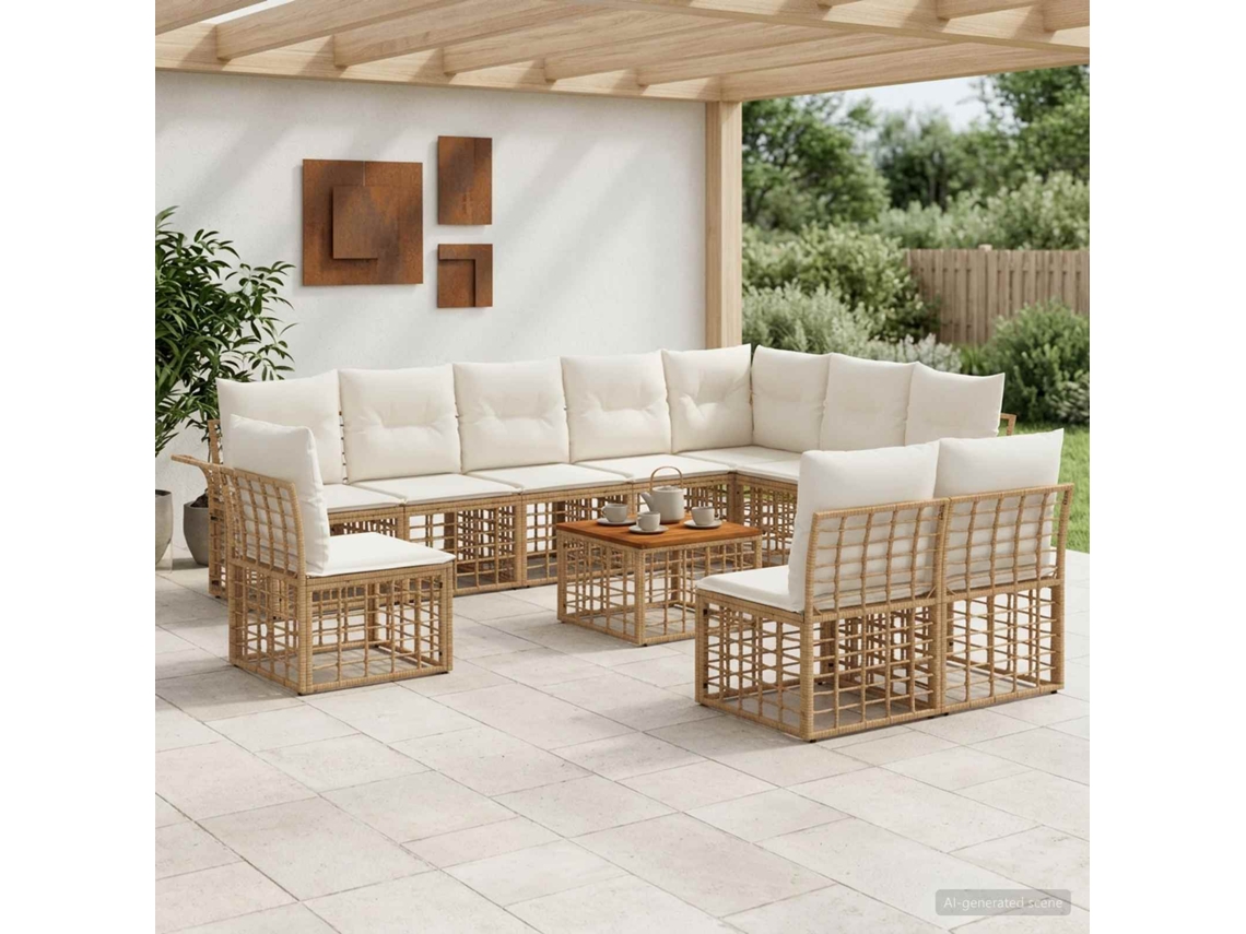 Vidaxl Conjunto De Sofás Para Exterior 11 Unid. Natural E Branco Creme