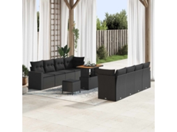Vidaxl Conjunto de Sofá de Jardim 11 Pcs Preto Vime Pe